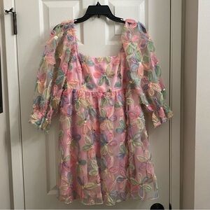Storia Stacy Sequin Babydoll dress Pink & blue floral sequin dress - size large
